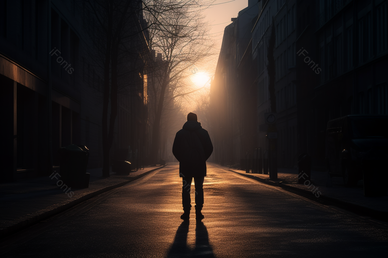 清晨一个站在荒芜的街道上人风景,高清,摄影图,摄影图片,图片大全,摄影图免费下载